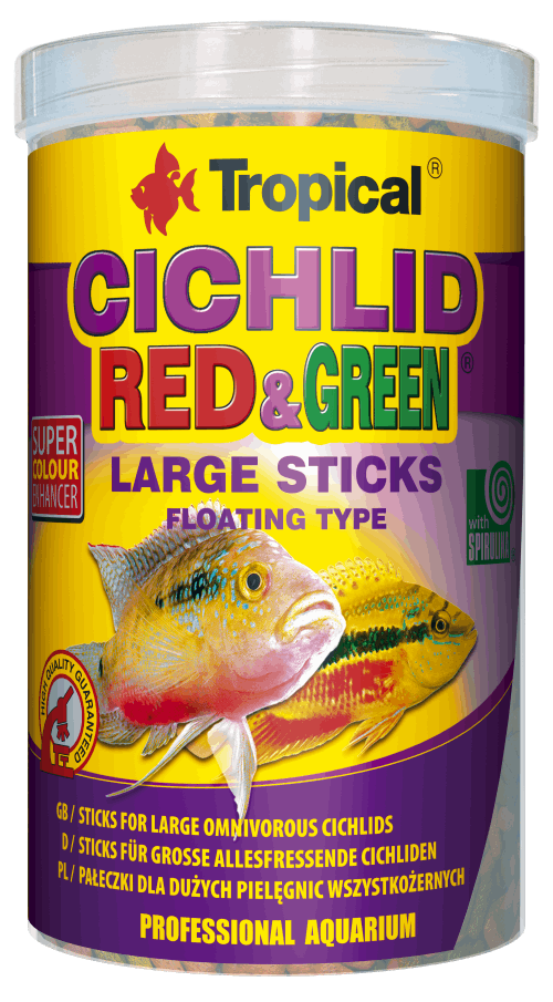 Tropical Cichlid Red & Green Floating Sticks - Large Sticks - 75g - Super Colour Enhancer