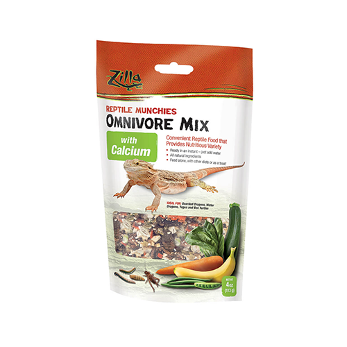 Zilla Reptile Munchies - Omnivore Mix w/calcium - 113g (4 oz) -  for Bearded Dragons, Water Dragons, Tegus, Box Turtles, and more!