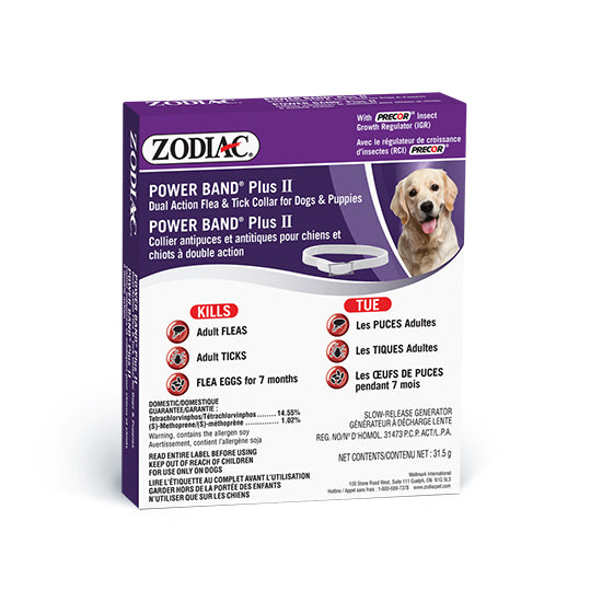 Zodiac POWER BAND Plus II Dual Action FLEA & TICK Collar for Dogs & Puppies