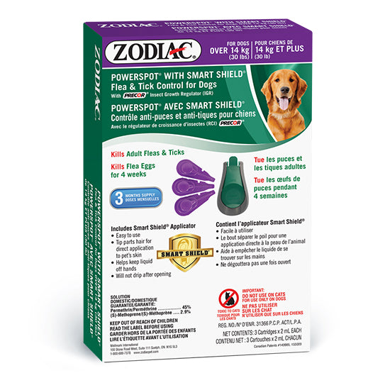 Zodiac POWERSPOT with Smart Shield Flea & Tick Control for Dogs  OVER 15kg