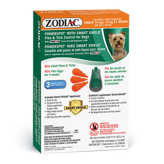 Zodiac POWERSPOT with Smart Shield Flea & Tick Control for Dogs UNDER 14kg