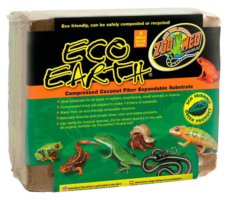 Zoo Med Eco Earth™ Terrarium Substrate - 3 Bricks - Compressed Coconut Fiber