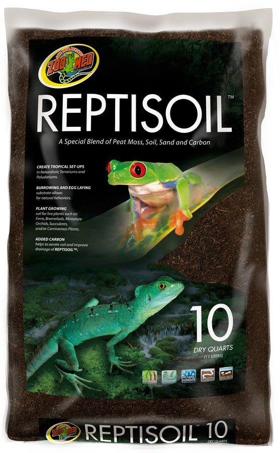 Zoo Med ReptiSoil - 10 qt/11L Bag - Special Blend of Peat Moss, Soil, Sand & Carbon