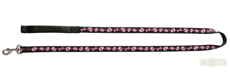 Dogit Style Nylon Ribbon Dog Leash & Collar Set - Electric Skulls, Pink, Medium