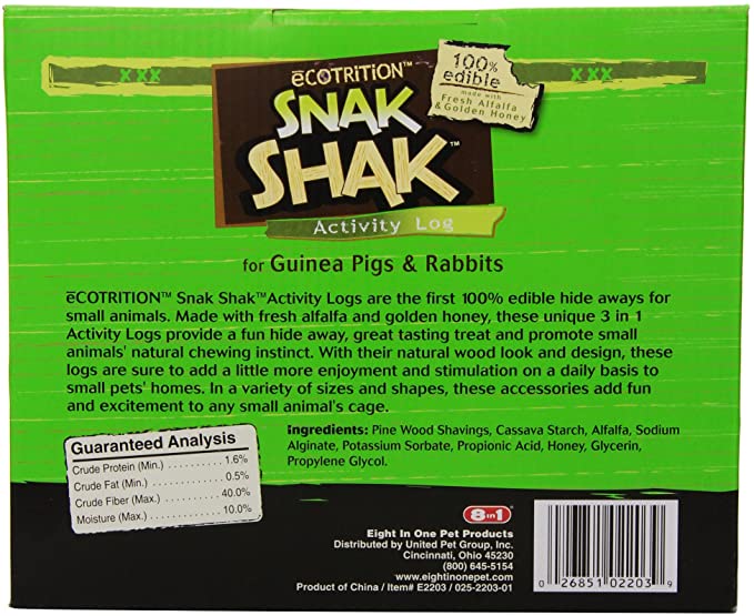 ECOTRITION Snak Shak Small Activity Log for Hamsters, Gerbils, Mice and Rats