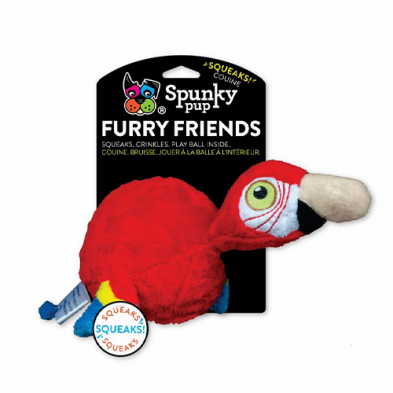 SPUNKY PUP FURRY FRIENDS PARROT WITH BALL SQUEAKER DOG TOY