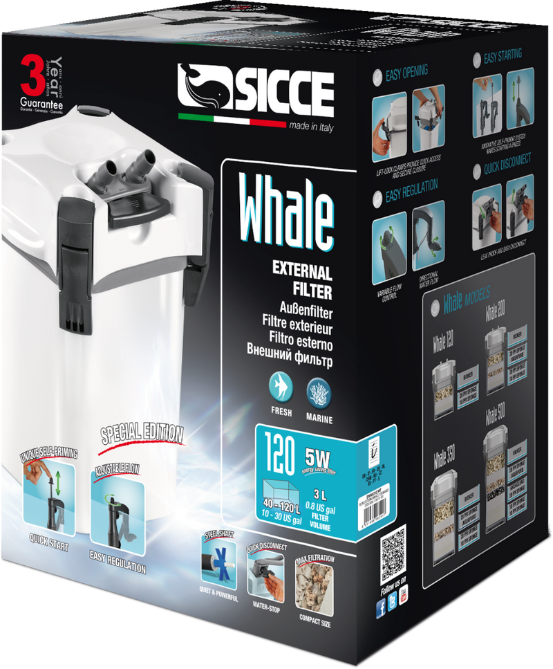 Sicce Whale 1 External Canister Filter 120 Special Edition White - up to 30gal